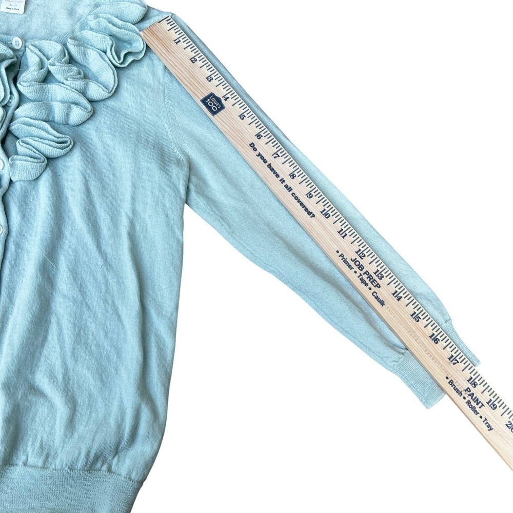 J.Crew Ruffle Cardigan Sweater Merino Wool S Fitted Women Seafoam Button Front - Picture 6 of 9